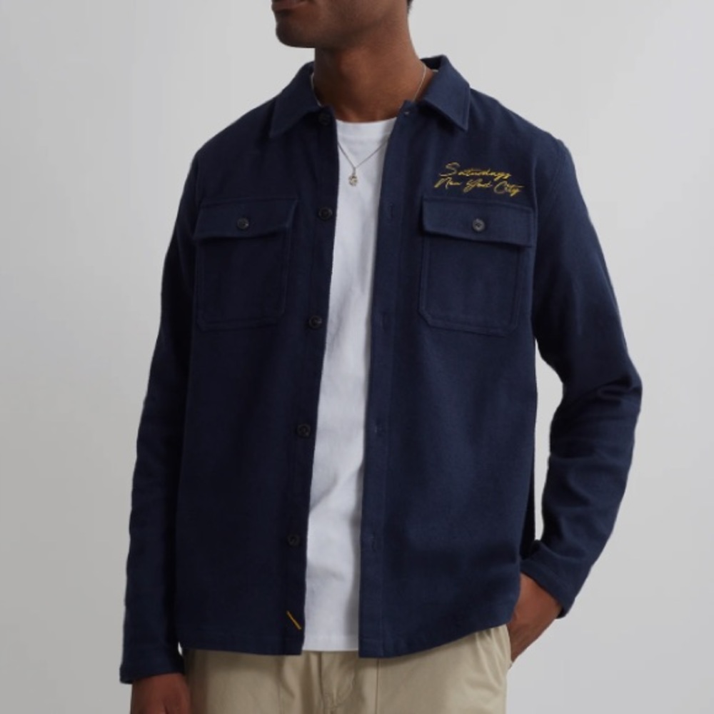 NEW SATURDAYS NEW YORK CITY RYAN SOLID FLANNEL WORKSHIRT SIZE:S